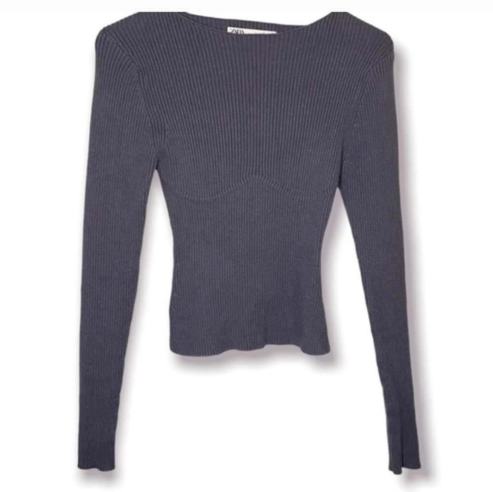 Zara Dark Gray Ribbed Long Sleeve Top